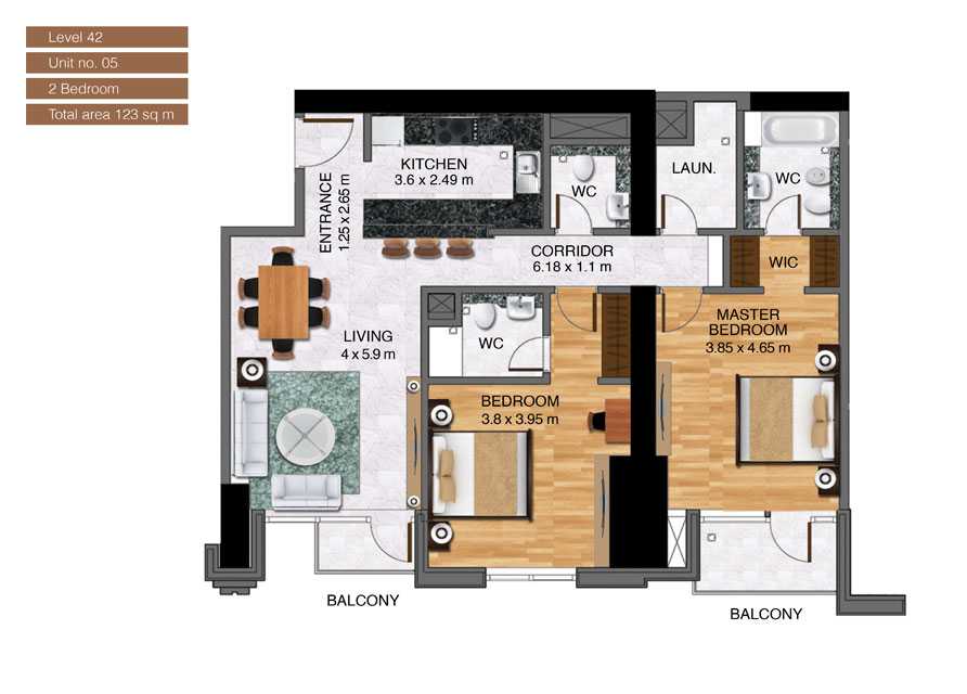 Level-42,Unit-no-5-,2-Bedroom-,Size-123-Sq m